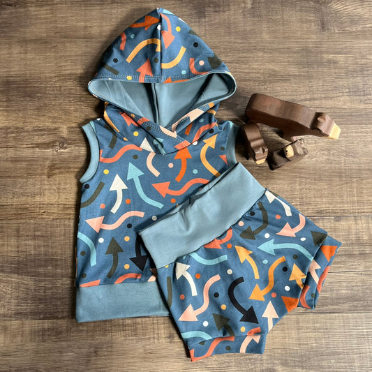 Arrow Hooded Vest and Bummie set - Ready To Post - 12-18M