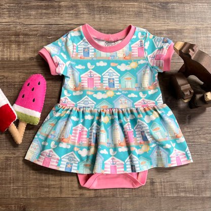 Beach Huts - Bodysuit Dress - ready to post - 3-6m