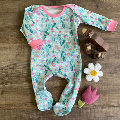 Big leaves - Warmer Fabric - Easy Change Babygrow