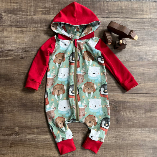 Zip Up Romper - Winter Animals - 9-12m - Flawed fabric