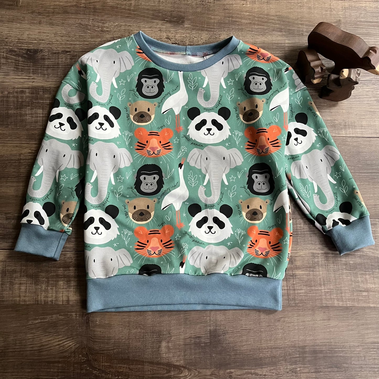 Animals (Green) - Slouchy Sleeve Jumper - Ready To Post